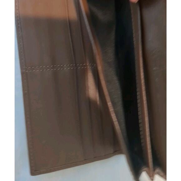 Coach Long Wallet Vintage Leather Signature Brown Beige Pleated Canvas Trifold - Picture 11 of 12